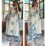 Blue Floral Printed Cotton 3-Piece Suit Set