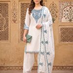 Premium Floral Embroidered Cotton 3-Piece Suit Set