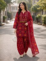 Premium Pink Printed Cotton 3-Piece Suit Set
