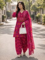 Premium Pink Printed Cotton 3-Piece Suit Set - Image 2