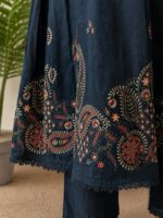 Premium Navy Blue Embroidered Cotton Kurta Pant Dupatta Set for Women - Image 4