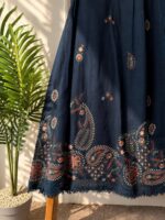 Premium Navy Blue Embroidered Cotton Kurta Pant Dupatta Set for Women - Image 2