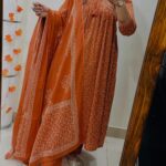 Premium Orange Printed Cotton Kurti Pant Dupatta Set