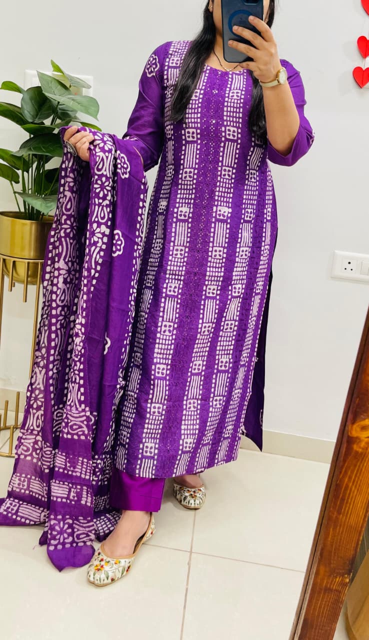 WhatsApp Image 2026-09-12 at 11.53.52 (1) Premium Purple Printed Cotton Kurti Pant Dupatta Set for Women - Image 1