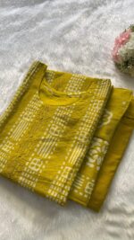 Premium Mustard Yellow Printed Cotton Kurti Pant Dupatta Set - Image 4