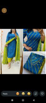 Premium Blue & Green Rayon Kurti Pant Dupatta Set - Image 2