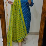 Premium Blue & Green Rayon Kurti Pant Dupatta Set