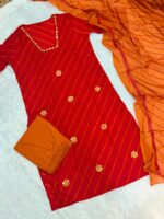 Premium Red & Orange Rayon Kurti Pant with Dupatta Set - Image 4