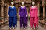 Premium 3-in-1 Cotton Bandhani Farshi Suit Set – Royal Blue, Purple & Rani Pink