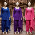 Premium 3-in-1 Cotton Bandhani Farshi Suit Set – Royal Blue, Purple & Rani Pink
