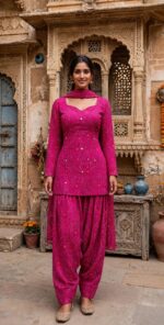 Premium 3-in-1 Cotton Bandhani Farshi Suit Set – Royal Blue, Purple & Rani Pink - Image 3