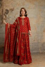 Women’s Printed Kurta Sharara Set with Dupatta – 3 Piece Ethnic Wear Set - Image 3