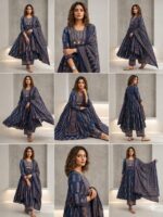 Ajrakh Anarkali Palazzo Suit with Dupatta – Handwork & Mirror Work - Image 2