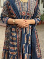 Ajrakh Anarkali Palazzo Suit with Dupatta – Handwork & Mirror Work - Image 7