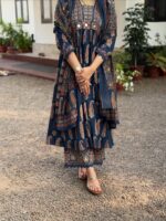 Ajrakh Anarkali Palazzo Suit with Dupatta – Handwork & Mirror Work - Image 6