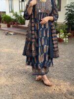 Ajrakh Anarkali Palazzo Suit with Dupatta – Handwork & Mirror Work - Image 4