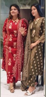 Women’s Printed Straight Kurta Pant Dupatta Set – 3 Piece Ethnic Suit - Image 2