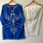 Embroidered Kurta Pant Set for Women – Royal Blue & Maroon - Image 3