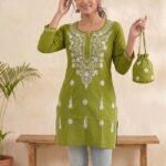 Women’s Embroidered Cotton Kurti – Floral Thread Work