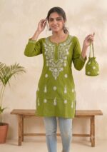 Women’s Embroidered Cotton Kurti – Floral Thread Work