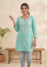 Women’s Embroidered Cotton Kurti – Floral Thread Work - Image 4