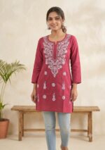 Women’s Embroidered Cotton Kurti – Floral Thread Work - Image 5