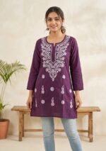 Women’s Embroidered Cotton Kurti – Floral Thread Work - Image 7