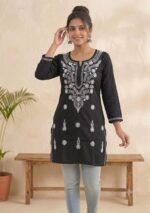 Women’s Embroidered Cotton Kurti – Floral Thread Work - Image 8