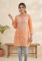 Women’s Embroidered Cotton Kurti – Floral Thread Work - Image 12