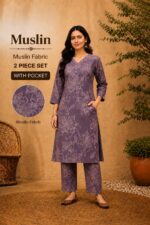 Muslin Floral Printed 2 Piece Kurti Pant Set with Pocket - Image 15
