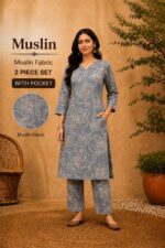 Muslin Floral Printed 2 Piece Kurti Pant Set with Pocket - Image 14