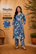 Muslin Floral Printed 2 Piece Kurti Pant Set with Pocket - Image 13