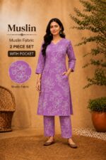 Muslin Floral Printed 2 Piece Kurti Pant Set with Pocket - Image 8