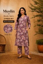 Muslin Floral Printed 2 Piece Kurti Pant Set with Pocket - Image 6