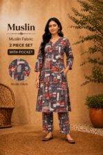Muslin Floral Printed 2 Piece Kurti Pant Set with Pocket - Image 4