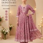 Cotton Frock Pant Dupatta Set – Printed 3 Piece Suit