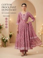Cotton Frock Pant Dupatta Set – Printed 3 Piece Suit