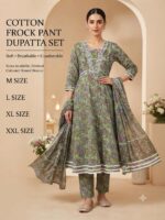 Cotton Frock Pant Dupatta Set – Printed 3 Piece Suit - Image 3