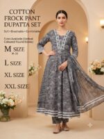 Cotton Frock Pant Dupatta Set – Printed 3 Piece Suit - Image 15