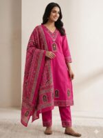 Cotton 60-60 3 Piece Suit Set – Printed Kurta Pant with Dupatta - Image 2