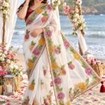 Floral Embroidered Saree – Elegant Floral Border Design | Multiple Colours