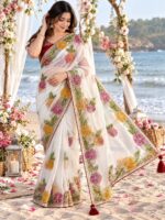 Floral Embroidered Saree – Elegant Floral Border Design | Multiple Colours - Image 3
