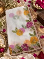 Floral Embroidered Saree – Elegant Floral Border Design | Multiple Colours - Image 5