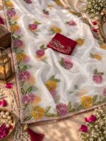 Floral Embroidered Saree – Elegant Floral Border Design | Multiple Colours - Image 6