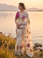 Women’s Floral Embroidered Saree – Elegant Traditional Design