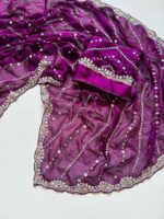 Fandy Satin Saree with Heavy Sequin Embroidery & Beaded Work Blouse - Image 6