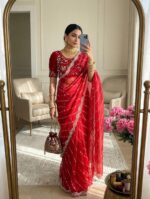 Fandy Satin Saree with Heavy Sequin Embroidery & Beaded Work Blouse - Image 8