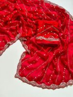 Fandy Satin Saree with Heavy Sequin Embroidery & Beaded Work Blouse - Image 9