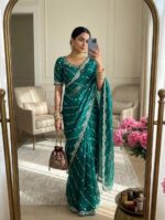 Fandy Satin Saree with Heavy Sequin Embroidery & Beaded Work Blouse - Image 11