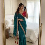 Satin Chiffon Embroidered Saree with Diamond Work & Contrast Blouse